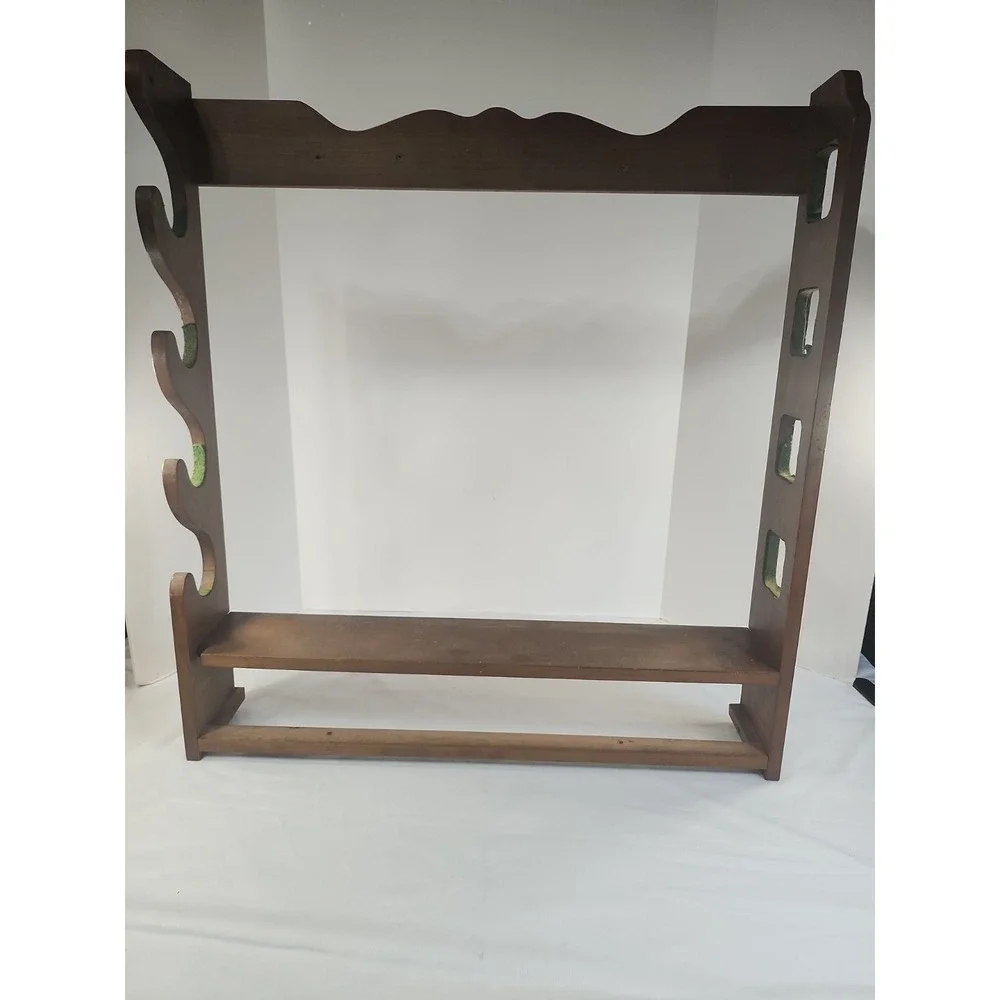 Vintage Wooden Gun Rack Holds 4 Guns 1 Shelf Hangers On Back